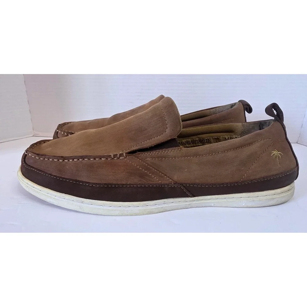 Margaritaville 'Cabana' Brown Leather Slip On Moc Toe Loafers Casual SZ 13